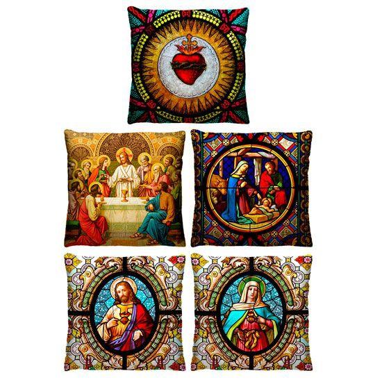Kit 5 Capas de Almofada Católicos Sagrado Coração 40cm - Virô Presentes