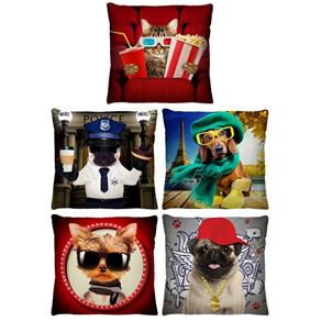 Kit 5 Almofadas Decorativas Cachorros para Sala 40cm XIV