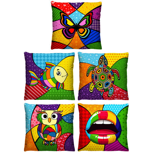 Kit 5 Capas de Almofada Decorativa Pop Art Coloridas Ii