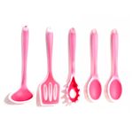 Tudo sobre 'Kit 5 Colheres de Silicone Rosa Cabo Maciço de Silicone Utensílios Cozinha'