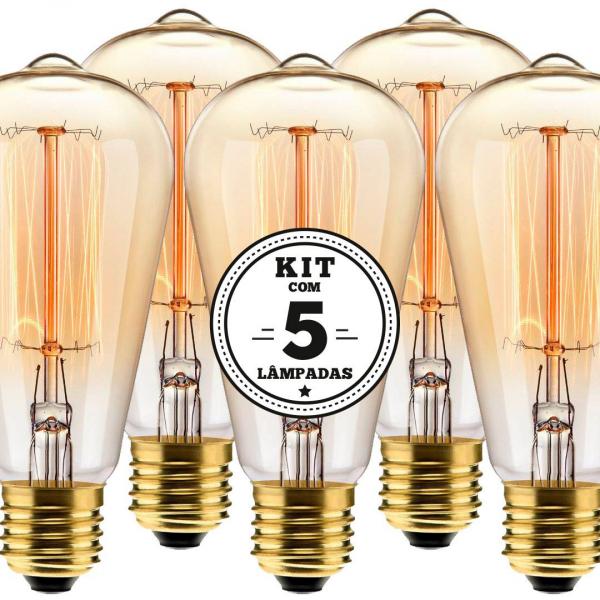 Kit 5 Lampada Filamento de Carbono St64 40w 127v 2000k