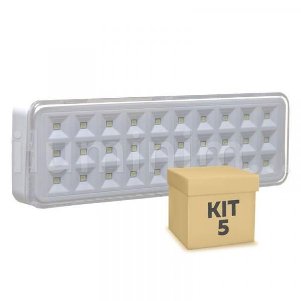 Kit 5 Luminária de Emergência 30 LEDs Slim - Segurimax