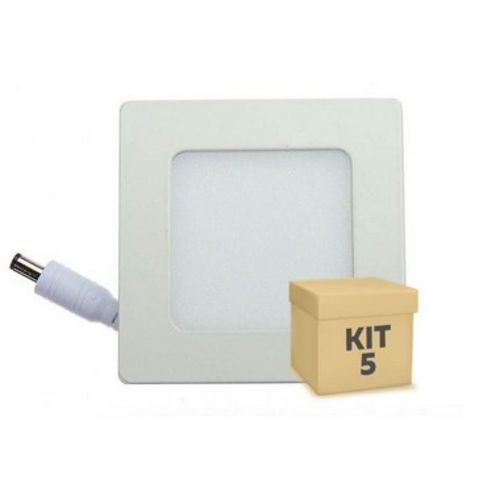 Kit 5 Luminária Painel Led Plafon de Embutir Quadrado 3w Branco Frio