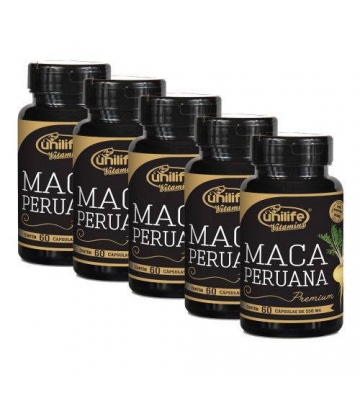 Kit 5 - Maca Peruana Premium 100 Pura 300 Cápsulas - Unilife