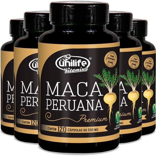Kit 5 Maca Peruana Premium 550mg Unilife 120 Capsulas