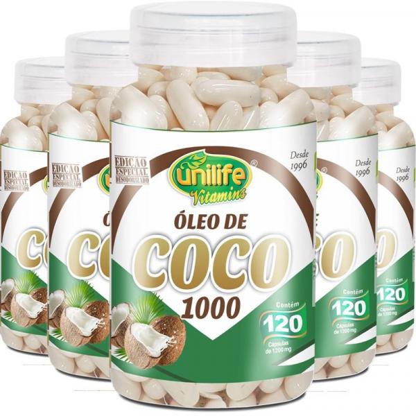 Kit 5 Óleo de Coco Unilife 120 Cápsulas