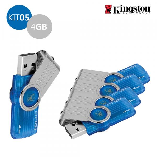 Kit 5 Pen Drive Kingston 4GB USB 3.0 DataTraveler 101 G2 Azul