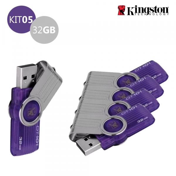 Kit 5 Pen Drive Kingston 32GB USB 2.0 DataTraveler 101 G2 Roxo