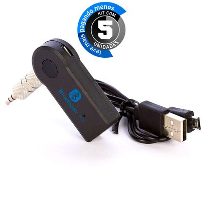Kit 5 Receptor Bluetooth USB para P2, Entrada Auxiliar, Som de Carro