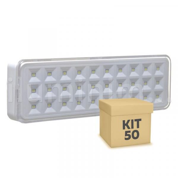 Kit 50 Luminária de Emergência 30 LEDs Slim - Segurimax