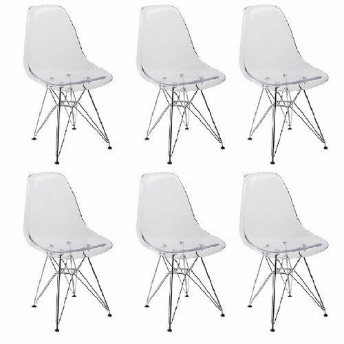 Kit 6 Cadeiras Eames Eiffel Transparente Pc Or Design 1101