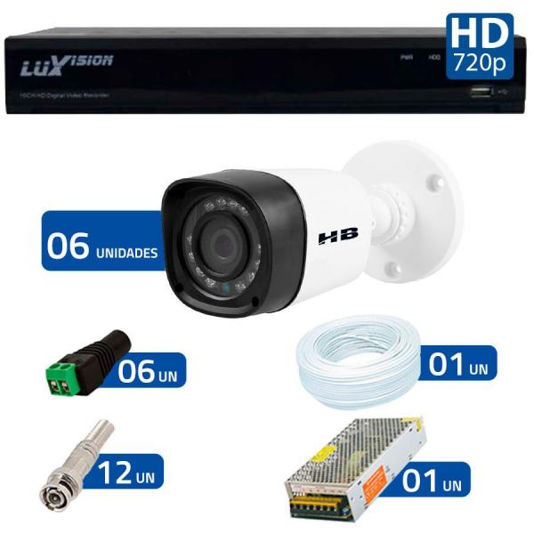 Kit 6 Câmeras de Segurança HB Tech HD 720p + DVR Luxvision All HD 5 em 1 ECD + Acessórios