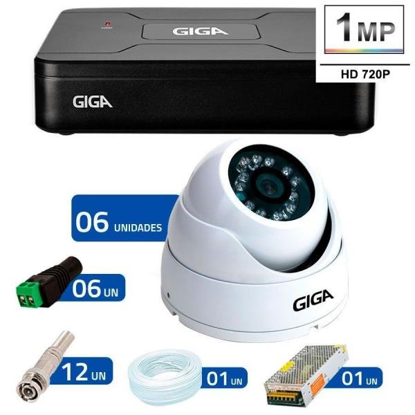 Kit 6 Câmeras de Segurança HD 720p Giga Security GS0015 + DVR Giga Security Multi HD + Acessórios