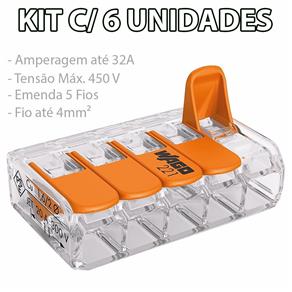 Kit 6 Conector Emenda 5 Fios Mod. 221-415