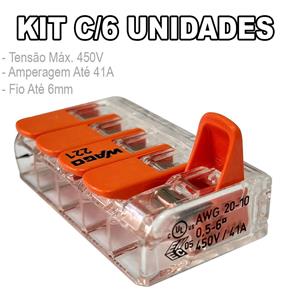 Kit 6 Conector Wago Emenda 5 Fios Mod. 221-615