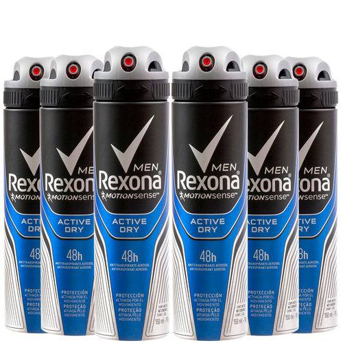 Kit 6 Desodorante Antitranspirante Aerosol Rexona Masculino Active Dry - 150ml