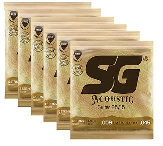 Kit 6 Encordoamento Cordas Violão Aço 009 Sg 6684 Palheta