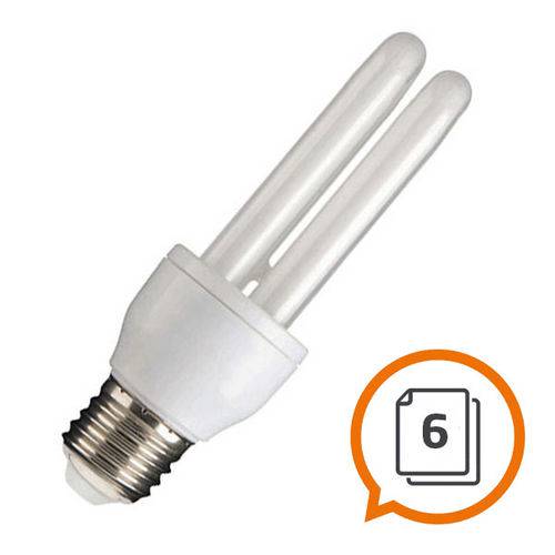 Kit 6 Lampadas Eletronicas 2u 9w 6400k 127v E27 Branco Frio