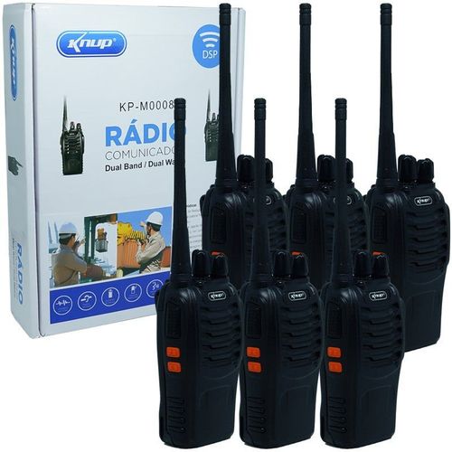 Kit 6 Rádios Comunicador HT Walk Talk UHF 16 Canais Profissional Knup KP-M0008 Preto Bivolt