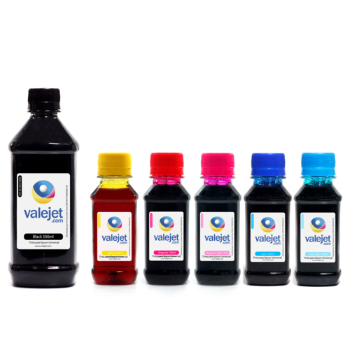 Kit 6 Tintas para Epson Universal Black 500ml Coloridas 100ml
