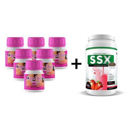Kit 6 Un Lipo Diet Emagry 30 Cps + Ssx Shake 500G Morango