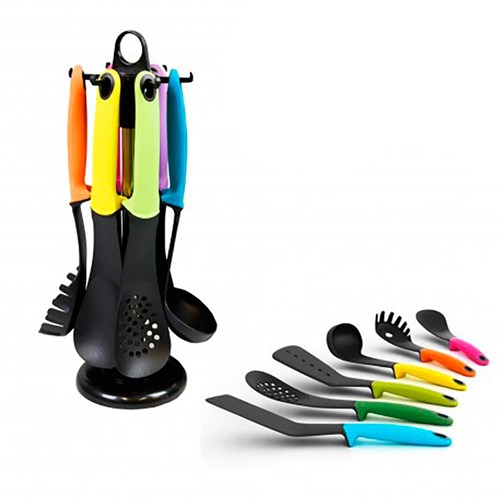 Kit 6 Utensílios Plásticos Para Cozinha + Expositor