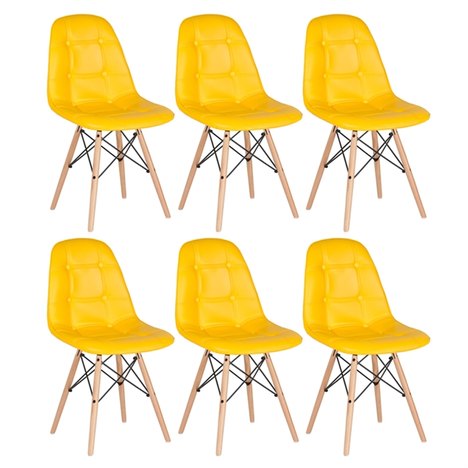 Kit - 6 X Cadeiras Eames Botonê - Madeira Clara - Amarelo