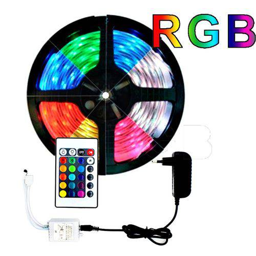 Kit 7 Fita Led Rgb 5050 Bivolt Multicores com Fonte e Controle Completa