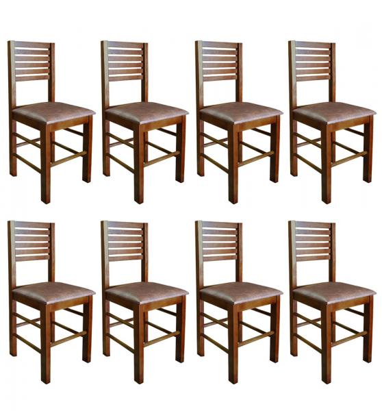 Tudo sobre 'Kit 8 Cadeiras Fixa Laguna de Madeira Cor Mel com Estofado Marrom - Flex Mesas e Cadeiras'