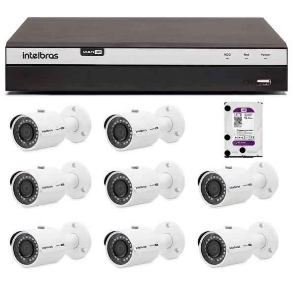 Kit 8 Câmeras de Segurança 4MP 2k Intelbras VHD 3430 B + DVR Intelbras 4K + HD WD Purple + Acessórios