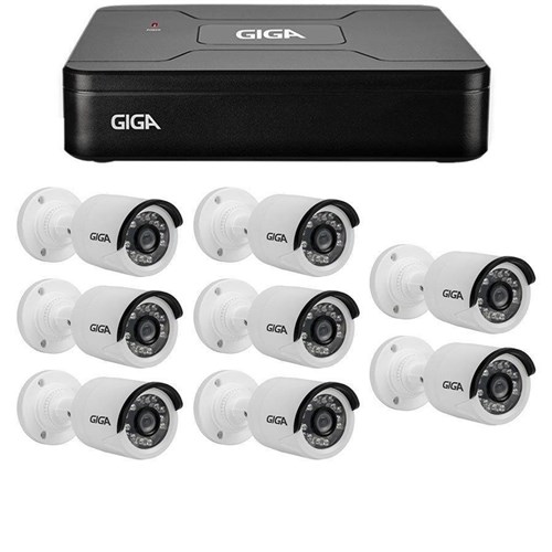 Kit 8 Câmeras de Segurança Hd 720P Giga Security Gs0013 + Dvr Giga Security Multi Hd + Acessórios