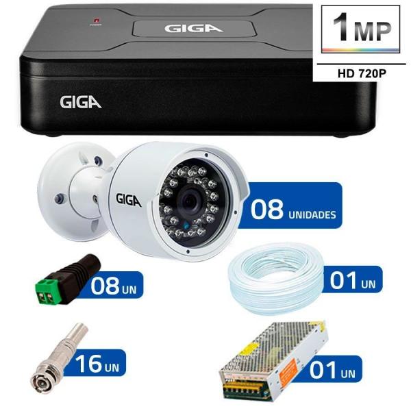 Kit 8 Câmeras de Segurança HD 720p Giga Security GS0016 + DVR Giga Security Multi HD + Acessórios