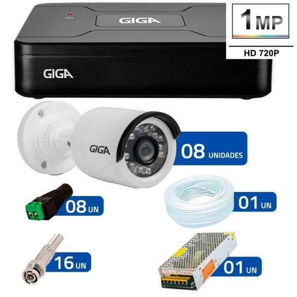 Kit 8 Câmeras de Segurança HD 720p Giga Security GS0018 + DVR Giga Security Multi HD + Acessórios