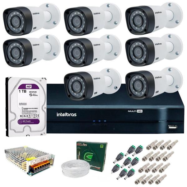 Kit 8 Câmeras de Segurança HD 720p Intelbras VHD 3130 B G4 + DVR Multi HD + HD 1TB + Acessórios