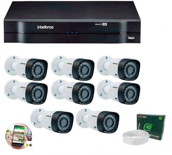 Kit 8 Câmeras de Segurança HD 720p Intelbras VHD 1010B G4 + DVR Intelbras Multi HD + Acessórios