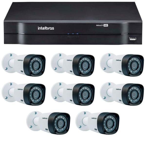 Kit 8 Câmeras de Segurança HD 720p Intelbras VHD 3120B G4 + DVR Intelbras Multi HD + Acessórios