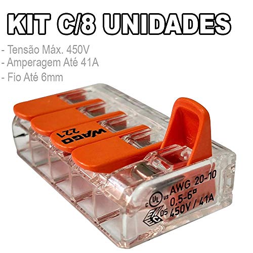 Kit 8 Conector Wago Emenda 5 Fios Mod. 221-615