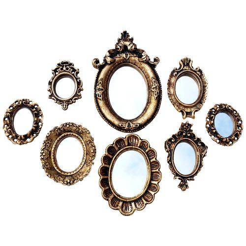 Kit 8 Espelhos Decorativos de Parede Molduras Rococó de Resina Ouro Envelhecido - Pop Decorei