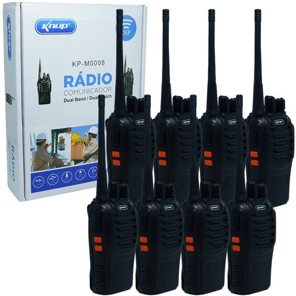 Kit 8 Rádios Comunicador HT Walk Talk UHF 16 Canais Profissional Knup KP-M0008 Preto Bivolt