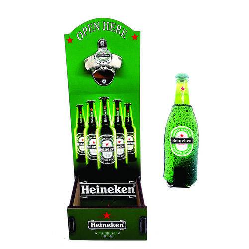 Kit Abridor de Garrafas Heineken e Porta Long Neck Neoprene