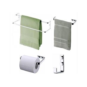Kit Acessórios Banheiro Aço Cromado com 04 Peças-toalheiro 45 e 30 Cm, Papeleira e Cabide, Marca Fut