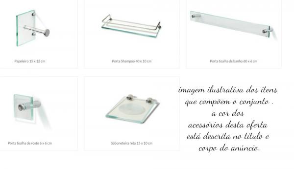 Kit Acessórios em Vidro P/ Banheiro C/ 5 Peças Incolor Vidro Temperado 8mm + Alumínio Polido - Vb
