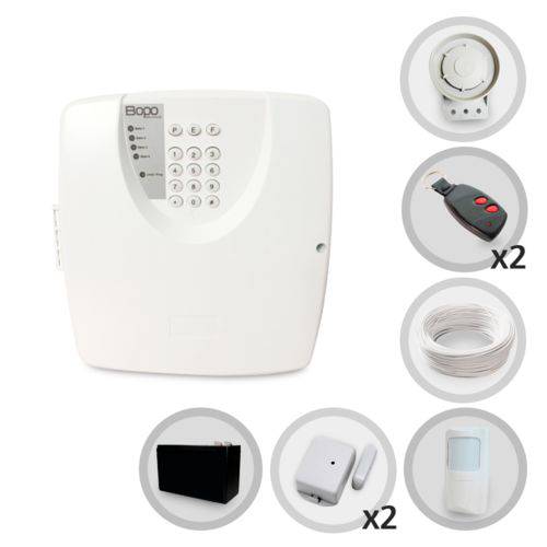 Kit Alarme Residencial Bopo com 3 Sensores Sem Fio Discadora e Bateria