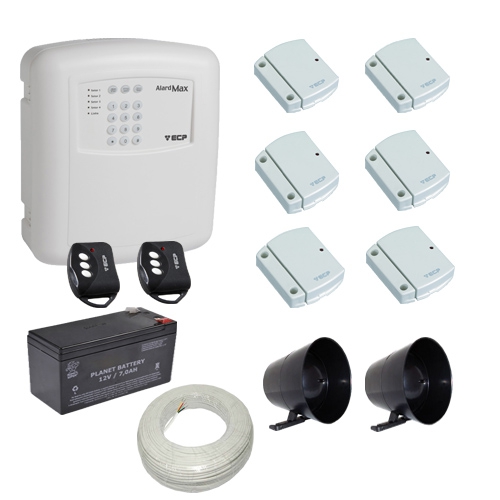 Kit Alarme Residencial / Comercial 6 Sensores de Abertura Sem Fio com Discadora Telefônica- ECP