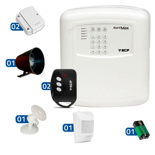 Kit Alarme Residencial Comercial Ecp Alardmax 4 Sem Fio com 03 Sensores