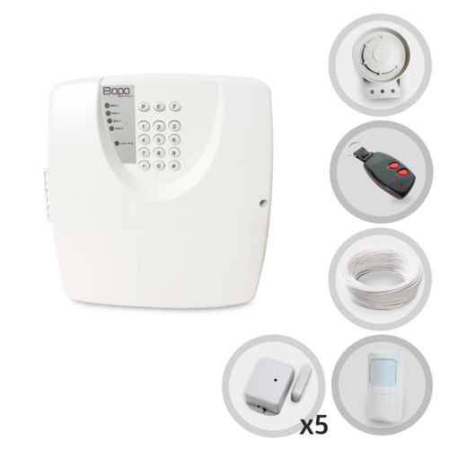 Kit Alarme Residencial e Comercial Sem Fio Bopo com 6 Sensores + Discadora