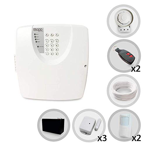 Kit Alarme Residencial ou Comercial 5 Sensores Sem Fio Bopo com Discadora e Bateria para Back Up