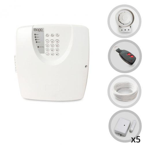 Kit Alarme Residencial ou Comercial Sem Fio 5 Sensores Magnéticos e Discadora Telefônica Bopo