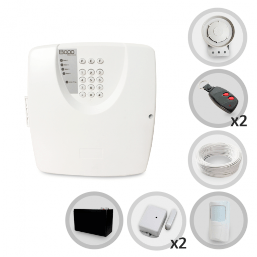 Kit Alarme Residencial ou Comercial 3 Sensores Sem Fio Bopo com Discadora e Bateria para Backup