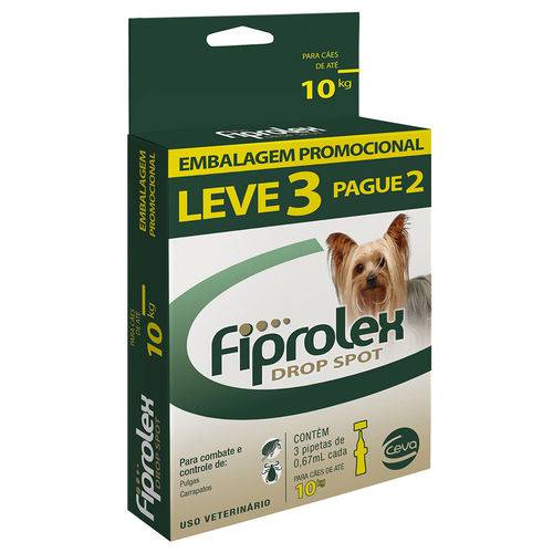 Kit Antipulgas Ceva para Cães Até 10kg Fiprolex Drop Spot Leve 3 Pague 2
